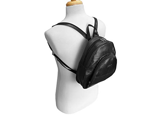 Quenchy London Mochila de Mujer y Bolso de Señora en Suave Piel de Oveja de Napa con Múltiples Bolsillos - Tamaño Mediano H28 cm xA26 xP10 - QL948K Negro