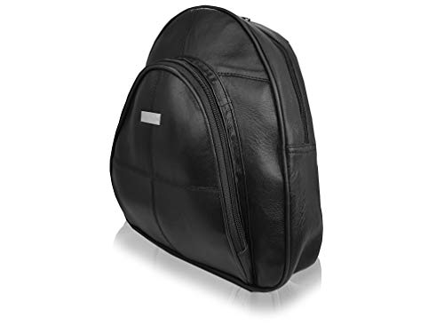 Quenchy London Mochila de Mujer y Bolso de Señora en Suave Piel de Oveja de Napa con Múltiples Bolsillos - Tamaño Mediano H28 cm xA26 xP10 - QL948K Negro