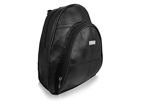 Quenchy London Mochila de Mujer y Bolso de Señora en Suave Piel de Oveja de Napa con Múltiples Bolsillos - Tamaño Mediano H28 cm xA26 xP10 - QL948K Negro