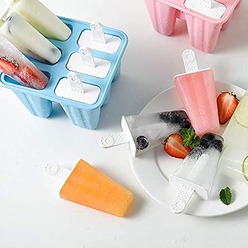 Queta Moldes de helados, moldes de silicona para helados de 6 unidades, con embudo y pincel. Azul nórdico.