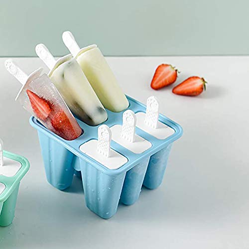 Queta Moldes de helados, moldes de silicona para helados de 6 unidades, con embudo y pincel. Azul nórdico.