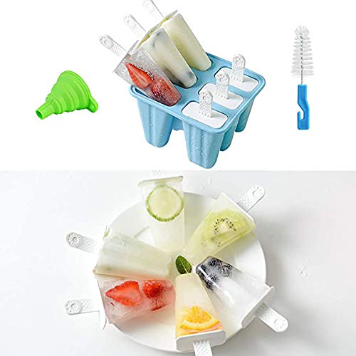Queta Moldes de helados, moldes de silicona para helados de 6 unidades, con embudo y pincel. Azul nórdico.