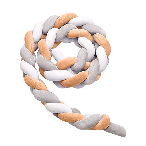 Queta Protector de Cabeza para Cuna Trenzado, Cuna Bebe Parachoques 2M Parachoques Nudo Largo Almohada para Unisex-adulto Ultra Suave (Gris)