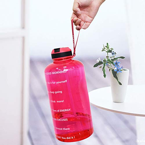 QuiFit Botella de agua deportiva con paja y marcador de tiempo, gran capacidad (2/1,3 litros) al aire libre Tritan Fitness Jarra de agua, no tóxica sin BPA y ecológica, color hot pink, tamaño 2000 ml