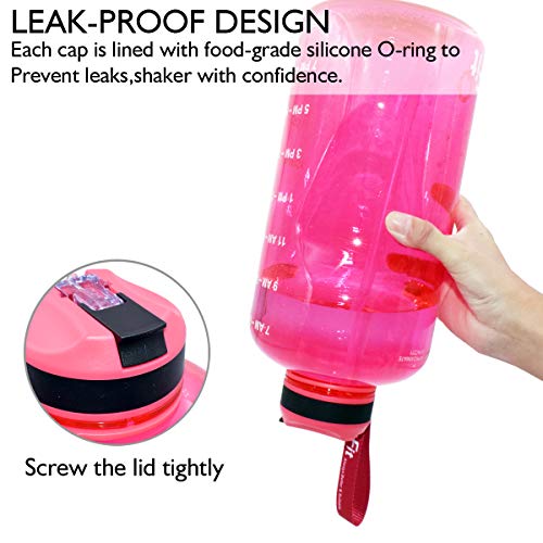QuiFit Botella de agua deportiva con paja y marcador de tiempo, gran capacidad (2/1,3 litros) al aire libre Tritan Fitness Jarra de agua, no tóxica sin BPA y ecológica, color hot pink, tamaño 2000 ml