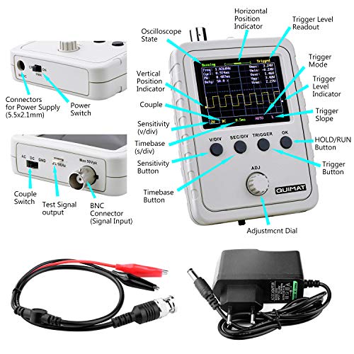 Quimat - Kit de osciloscopio digital TFT Shell de 2,4" con cable BNC Clip para eliminar sonda Open Source SMD y cañones (montado a máquina)