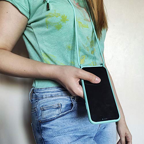 QULT Funda con Cuerda Compatible con iPhone 6 /6s Plus, iPhone 7/8 Plus Carcasa de movil con Colgante Cadena Suave Silicona Necklace Bumper Rosa Pastel Motivo Puntos Blancos