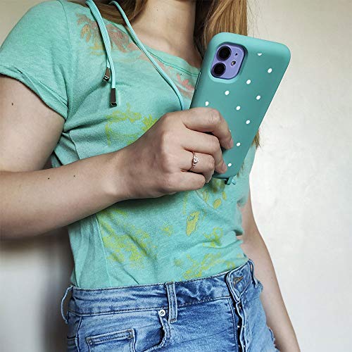 QULT Funda con Cuerda Compatible con iPhone XS MAX Carcasa de movil con Colgante Cadena Suave Silicona Necklace Bumper Case Negro Motivo Puntos Blancos