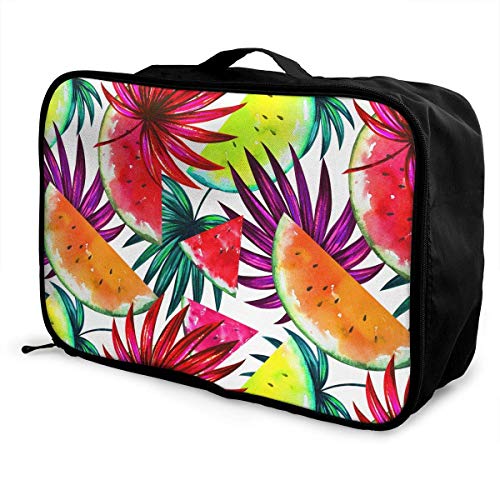 Qurbet Bolsas de Viaje, Watermelon Palm Tree Leaves Pattern Overnight Carry On Luggage Waterproof Fashion Travel Bag Lightweight Suitcases