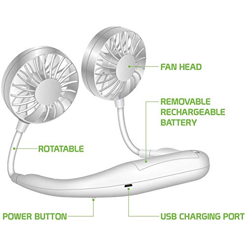 qwqqaq Cuello Colgante Aire Acondicionado,Manos Libres Portatil Ventilador De Cuello,USB Recargable Led Ventilador,Personal Aire Acondicionado para Viajar A 5x8x17cm(2x3x7inch)