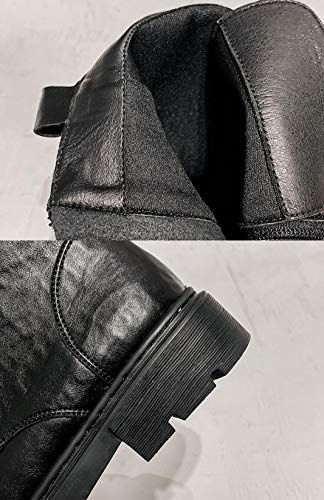 QXue - Botas de piel para mujer, resistente al agua, con cordones, punta redonda, material de fibra, apto para todas las ocasiones, forro de felpa negro, 4 Reino Unido