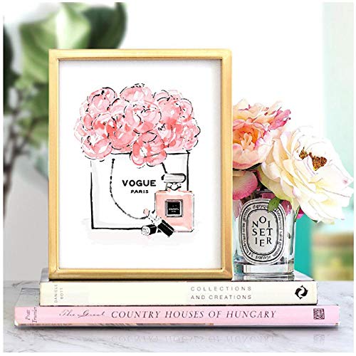 QYH Rosa de la Moda Cuadros Lienzo Pintura Adolescente niñas decoración de la habitación, Acuarela Vogue Carteles y Las Impresiones de Maquillaje habitación Regalos para ella-60X80 Cm sin Marco