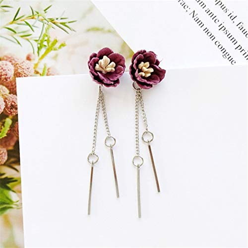 QYMX Pendiente de Mujer, Exquisita Flor de diseño Dulce con Cadena y Pendientes de Borla de Palo para Mujer joyería Fiesta de cumpleaños