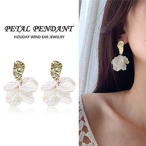 QYMX Pendiente de Mujer, Pendientes de Concha de Flor Blanca Dulce de Moda Pendientes Colgantes de declaración de Mujer para Mujer Pendientes de Bohemia