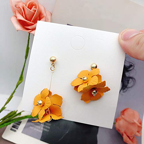 QYMX Pendiente Mujer, Flores estereoscópicas Dulce Temperamento Metal asimétrico Pendientes Largos de Mujer Pendientes exquisitos Fiesta de cumpleaños de San Valentín