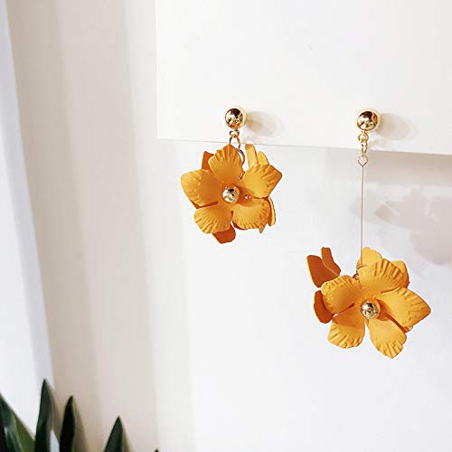 QYMX Pendiente Mujer, Flores estereoscópicas Dulce Temperamento Metal asimétrico Pendientes Largos de Mujer Pendientes exquisitos Fiesta de cumpleaños de San Valentín