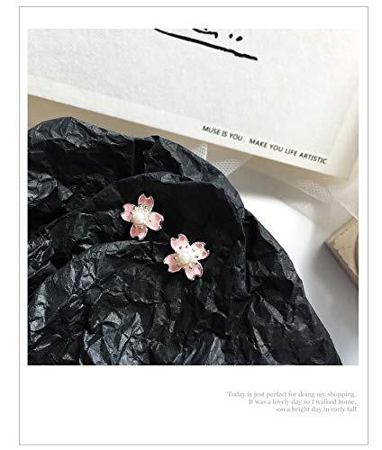 QYMX Pendiente Mujer, Joyería Pendientes de Flores de Color Rosa Dulce Pendientes de Perlas de Moda Pendientes de Regalo de niña Femenina Simple Pendientes de Mujer
