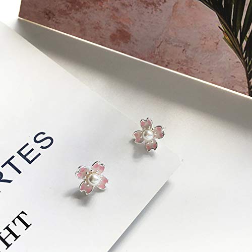 QYMX Pendiente Mujer, Joyería Pendientes de Flores de Color Rosa Dulce Pendientes de Perlas de Moda Pendientes de Regalo de niña Femenina Simple Pendientes de Mujer