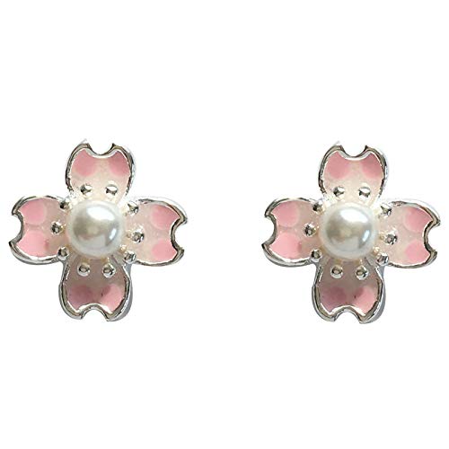 QYMX Pendiente Mujer, Joyería Pendientes de Flores de Color Rosa Dulce Pendientes de Perlas de Moda Pendientes de Regalo de niña Femenina Simple Pendientes de Mujer