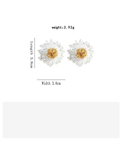 QYMX Pendiente Mujer, Pendientes de Resina Transparente Dulce Flor Transparente Uñas Estudiante Hoja de Oro Margarita Joyas para Mujer