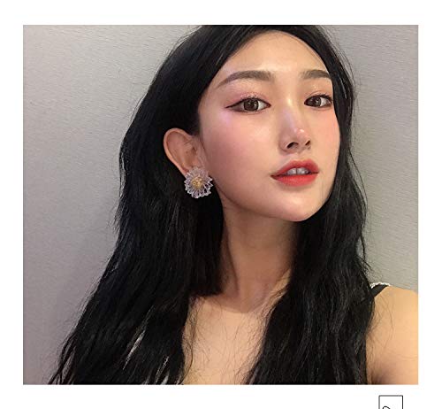 QYMX Pendiente Mujer, Pendientes de Resina Transparente Dulce Flor Transparente Uñas Estudiante Hoja de Oro Margarita Joyas para Mujer