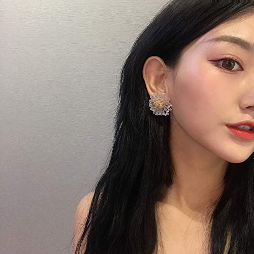 QYMX Pendiente Mujer, Pendientes de Resina Transparente Dulce Flor Transparente Uñas Estudiante Hoja de Oro Margarita Joyas para Mujer