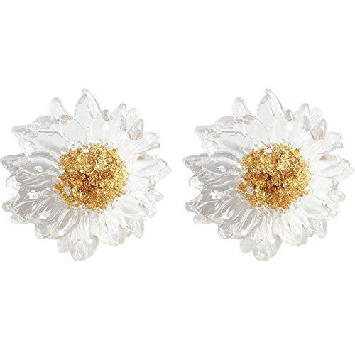 QYMX Pendiente Mujer, Pendientes de Resina Transparente Dulce Flor Transparente Uñas Estudiante Hoja de Oro Margarita Joyas para Mujer