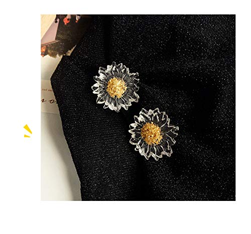 QYMX Pendiente Mujer, Pendientes de Resina Transparente Dulce Flor Transparente Uñas Estudiante Hoja de Oro Margarita Joyas para Mujer