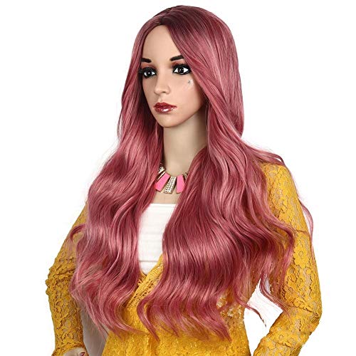 QYYDJsgl Peluca de Mujer, Peluca de Pelo Largo Rizado en el Degradado Color Ondulado Rollo de Fiesta de día Festivo Alta Temperatura de Seda Full Pelucas Transpirable Rose Net Head Cover