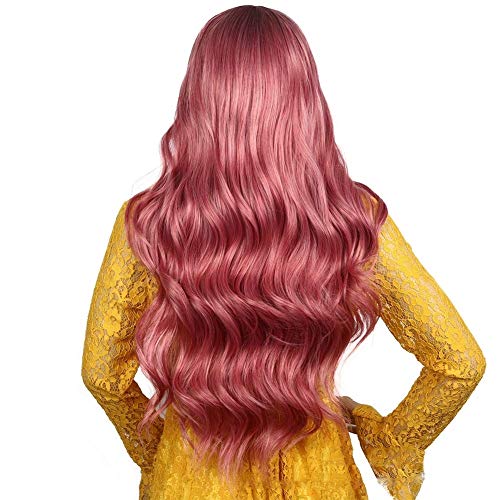 QYYDJsgl Peluca de Mujer, Peluca de Pelo Largo Rizado en el Degradado Color Ondulado Rollo de Fiesta de día Festivo Alta Temperatura de Seda Full Pelucas Transpirable Rose Net Head Cover