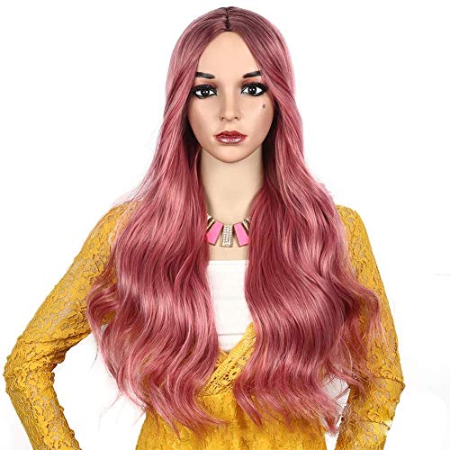 QYYDJsgl Peluca de Mujer, Peluca de Pelo Largo Rizado en el Degradado Color Ondulado Rollo de Fiesta de día Festivo Alta Temperatura de Seda Full Pelucas Transpirable Rose Net Head Cover