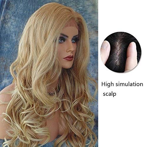 QYYDJsgl Peluca Ondulada de Pelo Largo para Mujer, Oro Realista, Juego de Rollo Largo para Bodas, Vacaciones, Cosplay, Seda de Alta Temperatura