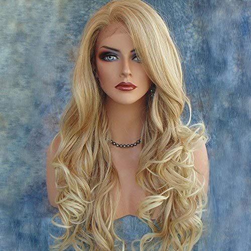 QYYDJsgl Peluca Ondulada de Pelo Largo para Mujer, Oro Realista, Juego de Rollo Largo para Bodas, Vacaciones, Cosplay, Seda de Alta Temperatura