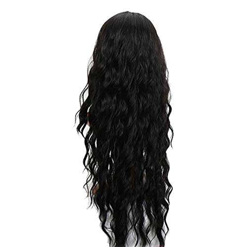 QYYDJsgl Peluca Ondulada de Pelo Largo y Rizado pequeño, Fibra química de Alta Temperatura, Color Negro Vino, Rojo y Rosa, para Boda, Fiesta, música, Transpirable, Color Negro
