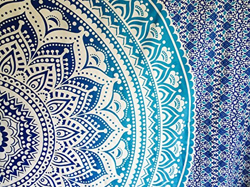 Raajsee Tapices de pared color azul tipo mandala de doble tamaño, diseño de pavo real, psicodélico, ropa de cama estilo indio, colgante de pared bohemio, cubierta de cama de estampado floral, tapiz hippie de raajsee (54 84)
