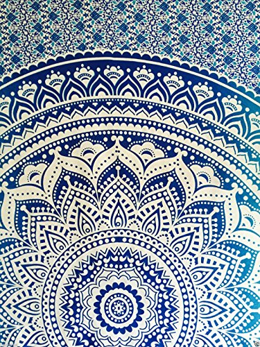 Raajsee Tapices de pared color azul tipo mandala de doble tamaño, diseño de pavo real, psicodélico, ropa de cama estilo indio, colgante de pared bohemio, cubierta de cama de estampado floral, tapiz hippie de raajsee (54 84)