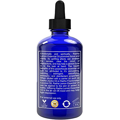 Radha Beauty Aceite esencial con 5 veces más fuerza 100% puro y natural - Aceite de calidad premium prensado en frío de Italia Limón 120mL