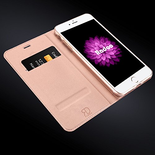 Radoo Funda iPhone 8 Plus,Funda iPhone 7 Plus, Slim Case de Estilo Billetera Carcasa Libro de Cuero,PU Leather con TPU Silicona Interna Suave para iPhone iPhone 7 Plus/iPhone 8 Plus (Oro Rosa)