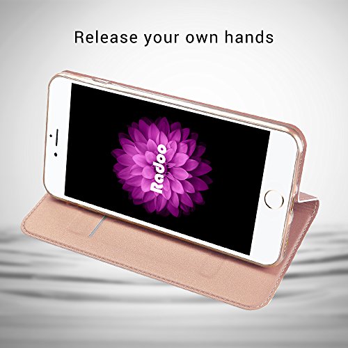 Radoo Funda iPhone 8 Plus,Funda iPhone 7 Plus, Slim Case de Estilo Billetera Carcasa Libro de Cuero,PU Leather con TPU Silicona Interna Suave para iPhone iPhone 7 Plus/iPhone 8 Plus (Oro Rosa)