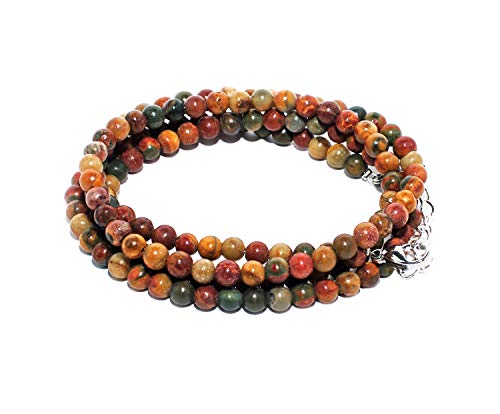 rainbow safety Pulsera 4 Hileras para Mujer Piedra Natural Amatista Ojo de Tigre Ágata Amazonita Jade Lapislázuli Perlas Coral BR (Jaspe Picasso)