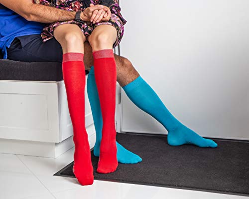 Rainbow Socks - Hombre Mujer Altos Calcetines Largos Hasta de Rodilla de Algodón - 12 Pares - Blanco Gris Negro Turquesa Azul Azul Marino Verde Rojo Amarillo Naranja Rosa - Talla 36-38