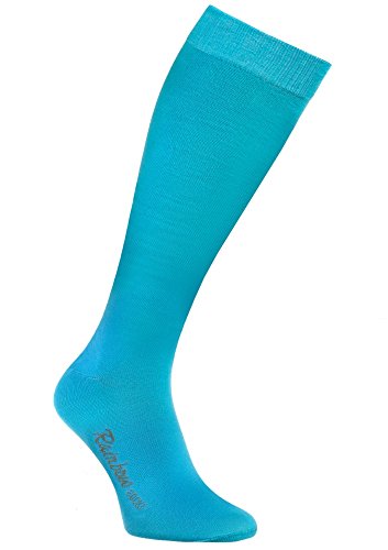 Rainbow Socks - Hombre Mujer Altos Calcetines Largos Hasta de Rodilla de Algodón - 12 Pares - Blanco Gris Negro Turquesa Azul Azul Marino Verde Rojo Amarillo Naranja Rosa - Talla 36-38