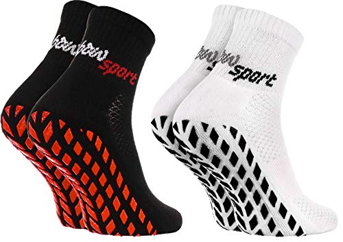 Rainbow Socks - Hombre Mujer Calcetines Antideslizantes de Deporte - 2 Pares - Blanco Negro - Talla 42-43