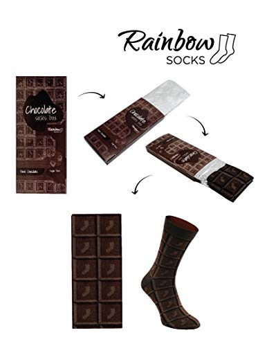Rainbow Socks - Hombre Mujer Calcetines Barra de Chocolate Graciosos - 1 Par - Chocolate Negro - Talla 41-46