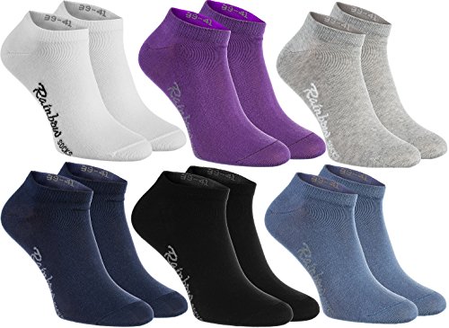 Rainbow Socks - Hombre Mujer Calcetines Cortos Colores de Algodón - 6 Pares - Blanco Púrpura Gris Azul Marino Negro Azul de Vaqueros - Talla 44-46