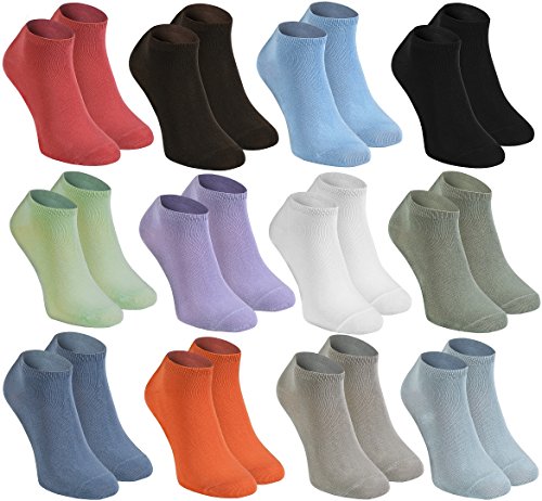 Rainbow Socks - Hombre Mujer Calcetines Cortos Colores de Bambu - 12 Pares - Negro Blanco Marrón Gris Azul Verde Rosa Púrpura Azul Marino Naranja Rojo Beige - Talla 44-46