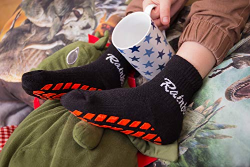 Rainbow Socks - Niñas Niños Calcetines Antideslizantes de Deporte - 2 Pares - Negro Azul - Talla 24-29