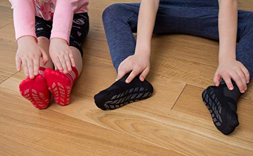 Rainbow Socks - Niño Niña Deporte Calcetines Antideslizantes ABS de Algodón - 2 Pares - Negro Gris - Talla 24-29