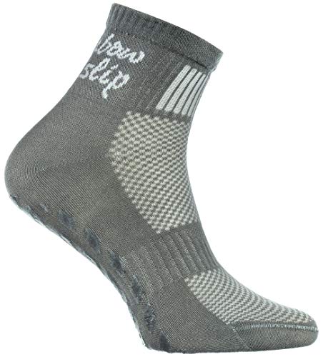 Rainbow Socks - Niño Niña Deporte Calcetines Antideslizantes ABS de Algodón - 2 Pares - Negro Gris - Talla 24-29