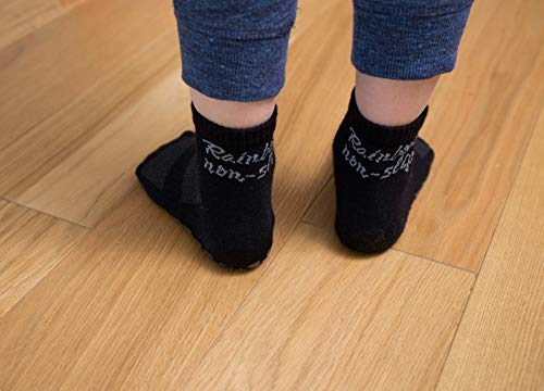 Rainbow Socks - Niño Niña Deporte Calcetines Antideslizantes ABS de Algodón - 2 Pares - Negro Gris - Talla 24-29